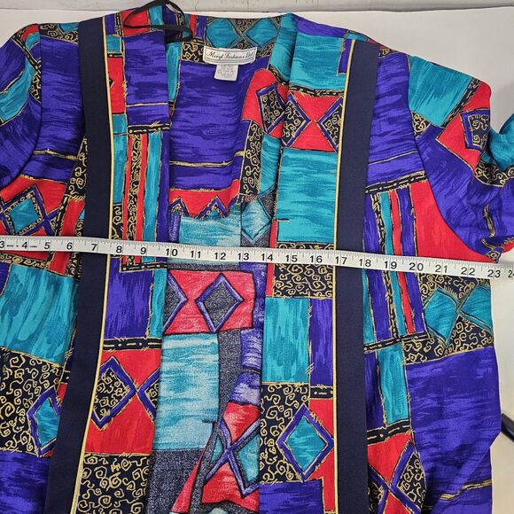 Meryl Fashion Vintage Rare Women 80s Blazer Multicolored Shoulder Pad Sz 16 S363 - Picture 6 of 9